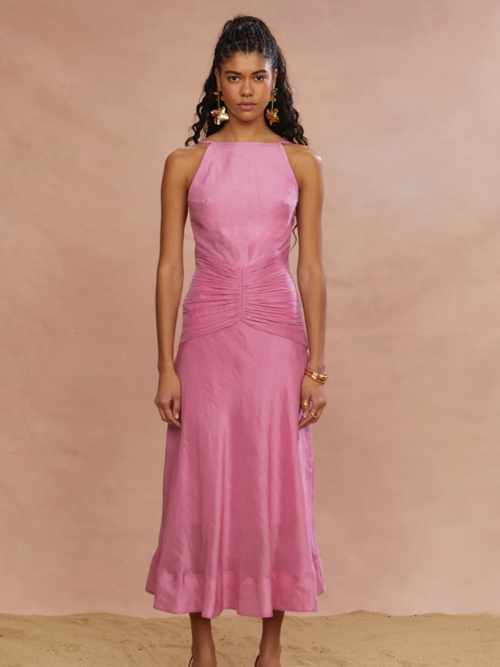 AMUR Kylie Ruched Midi-Dress